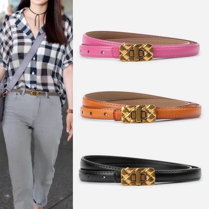 High quality retro versatile genuine leather women\'s thin belt cowhide jeans casual pants decorative women\'s belt 1.4cm