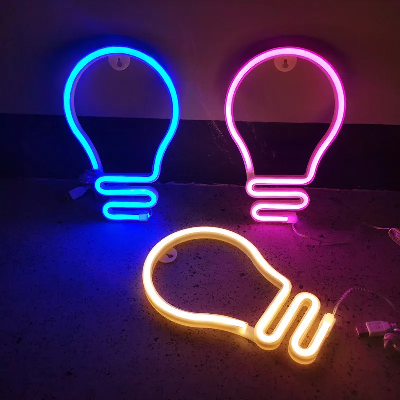 Light Bulb LED Neon Sign USB/Battery Powered LED Light for Bedroom Room Decoration Gift Night Light Decoration Party Holiday