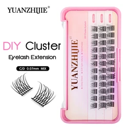 3 Rows YUANZHIJIE C D Curl 0.07mm Individual Premium Synthetic Mink Material DIY Cluster Lash 100% Handmade Self-Adhesive Lashes