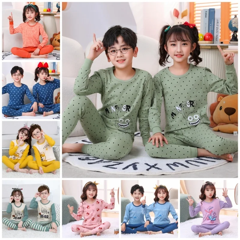 

【LF】Kids Autumn Pajamas 100-160cm Set Cotton Boys Girls Long Sleeve Loungewear Set for Autumn Winter