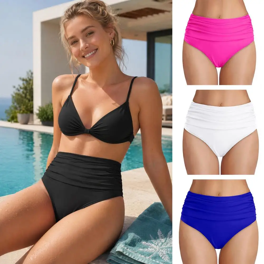 Ruched Bikini Bottoms Flattering Bikini Bottoms High Waisted Bikini Bottoms for Women Tummy Control Swim Shorts Ruched Detailing