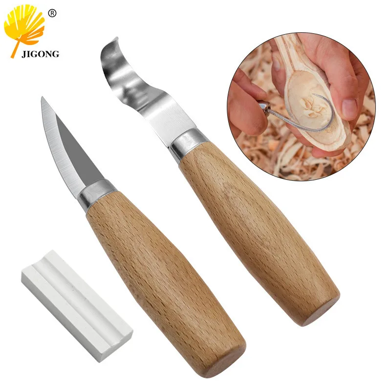 Stainless Steel Knife Carving Scraper Spoon Beech Handle Straight Woodwork