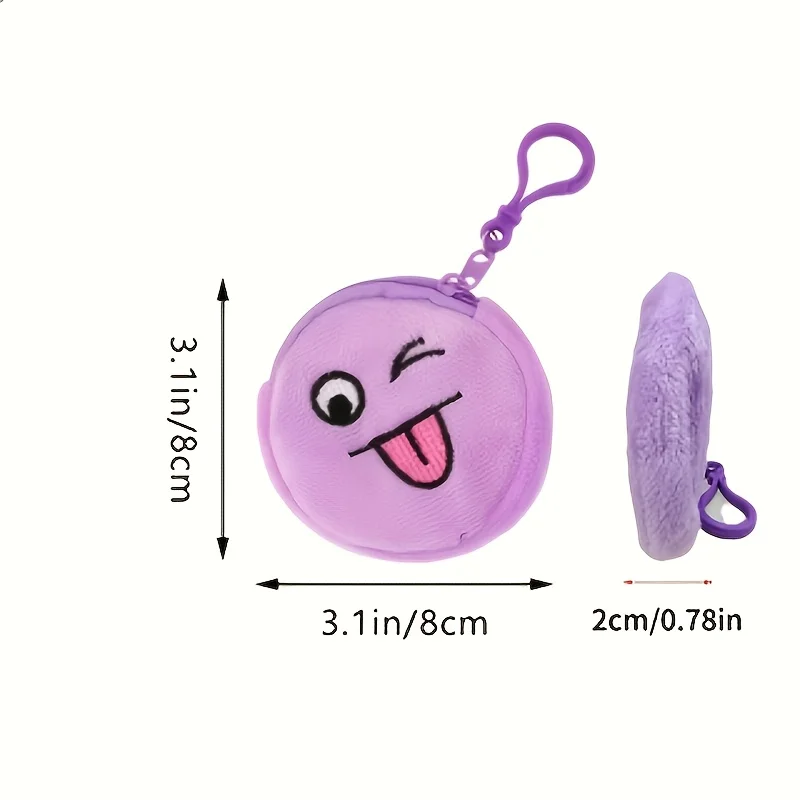 5pcs Cartoon Plush Coin Purses Various Expressions Coin Purse Ladies' Wallets Zippered Keychain Mini Purses For Daily Use view 6