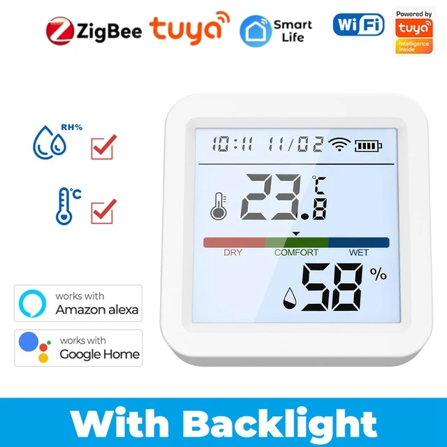 

Smart WiFi Zigbee Backlight Temperature Humidity Sensor Tuya Smart Home Life APP Remote Work with Alexa Google Home Assistant