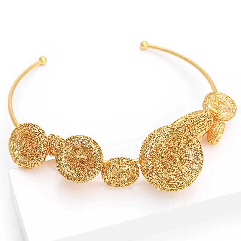 IVOG Mesh Disc Open Choker Necklace Gold Silver Color Women Daily Collar Multi Hollow Bead Unique Statement Fashion Jewelry