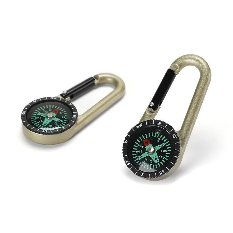 Tactical Survival Compass Carabiner Keychain Multi-Function Alloy Pocket Compass Clip Quick Release for Outdoor Camping Hiking