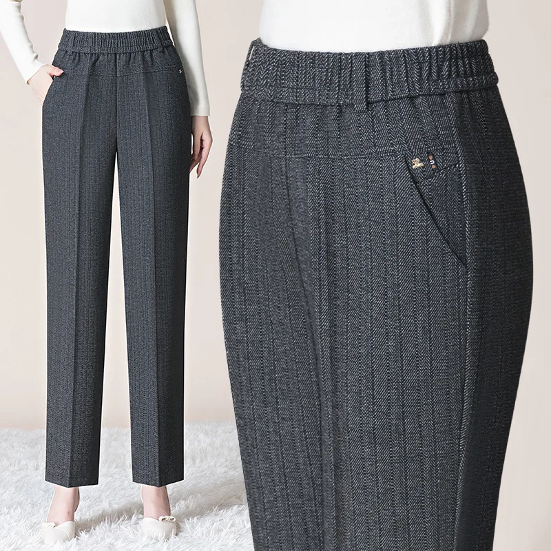 

2024 Spring Autumn Women Casual Pants Loose Oversized Fashion Elastic Waist Comfortable Straight Pants Middle Aged Female Pants