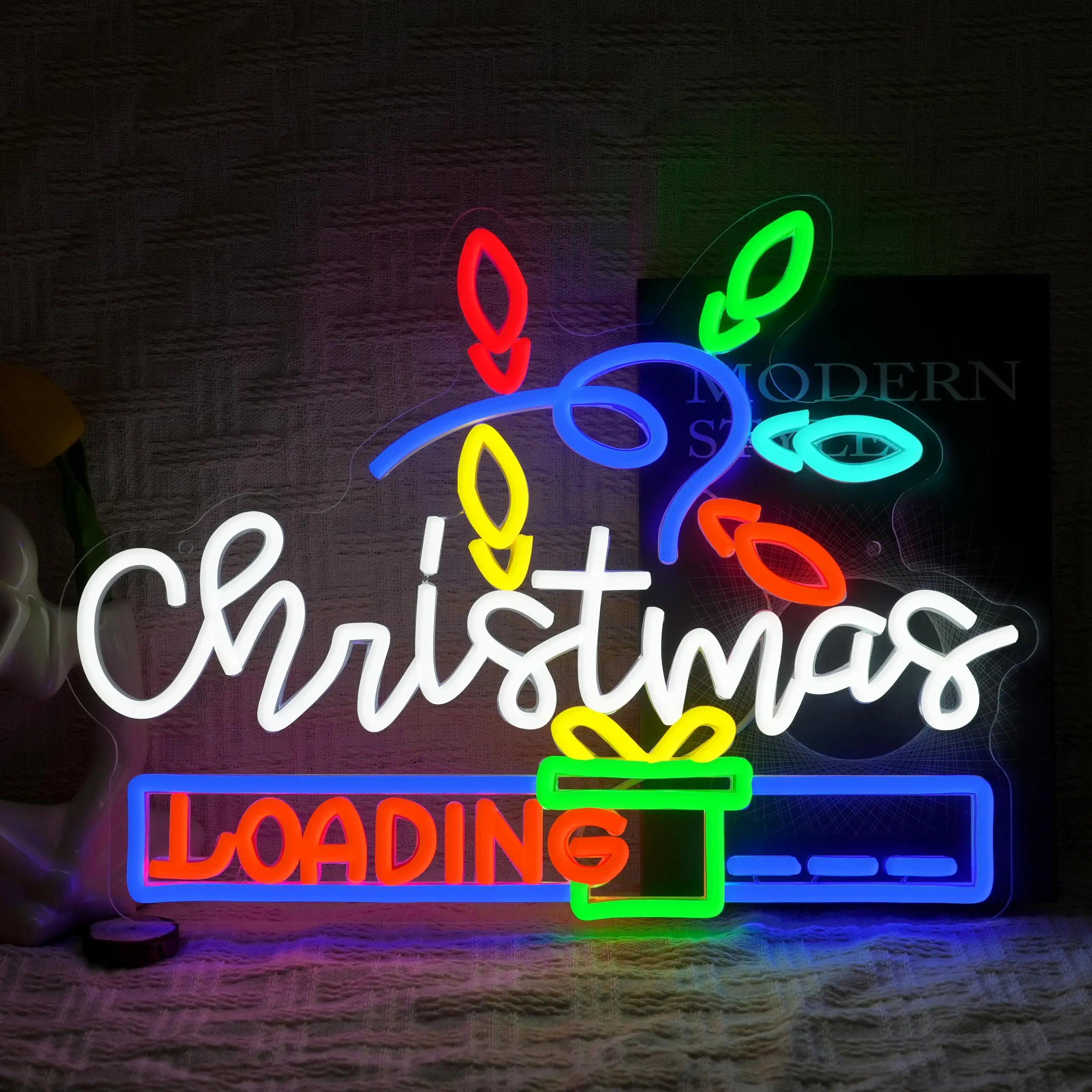 Merry Christmas Neon Sign for Wall Decor USB Powered LED Christmas Gift Loading Neon Light for Xmas Party Home Club Shop Window