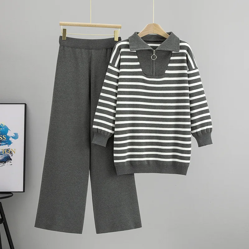 Conjunto de dos piezas para mujer, Jersey de punto musulmán, suéter, pantalón de pierna ancha, trajes de punto informales, conjunto musulman para Otoño e Invierno
