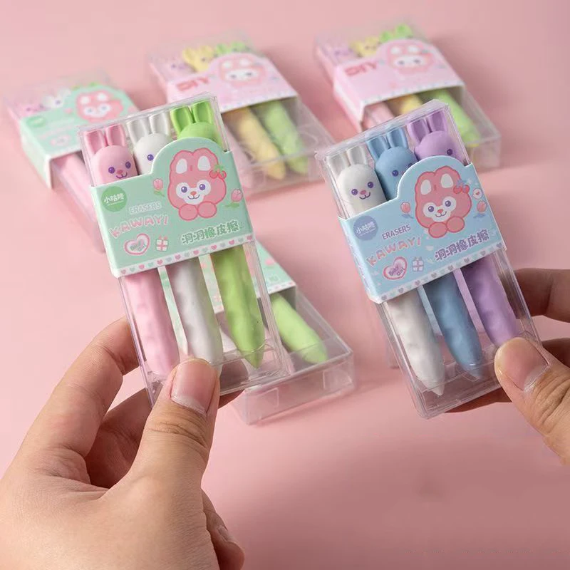 3 Pcs Cute Rabbit Eraser for Pencils Cute School Supplies Kawaii Erasers for Kids Fun Cartoon Erasers Back to School Supplies