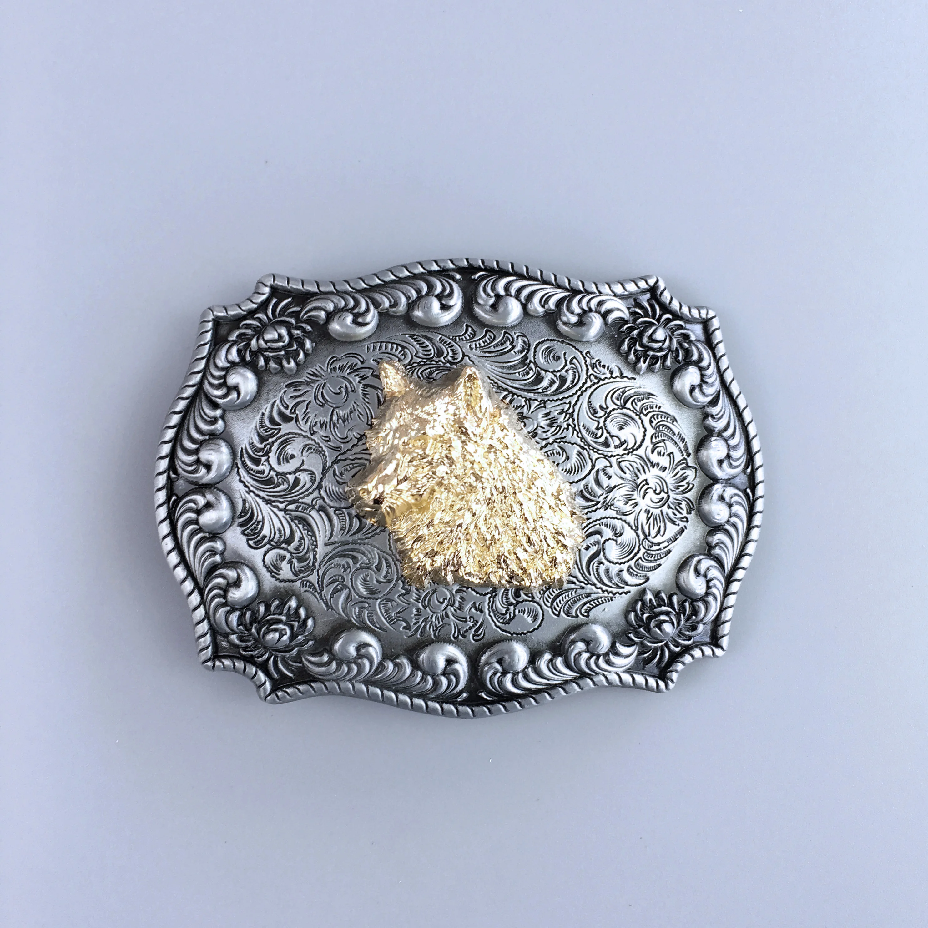 Western Cowboy Wildlife Wolf Head Double Color Belt Buckle BUCKLE-WT139
