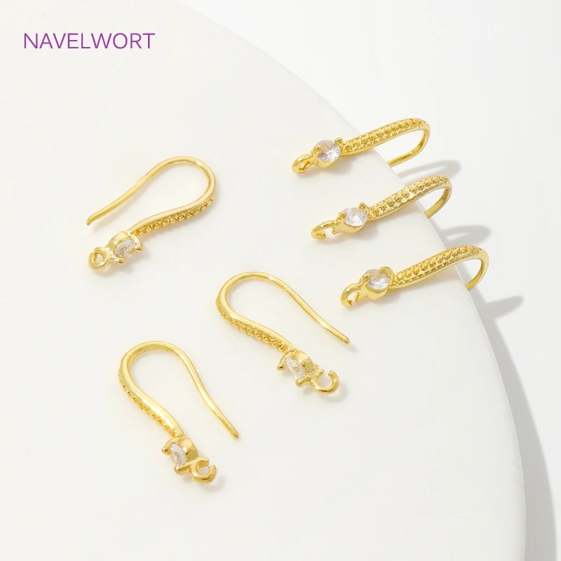 10/20Pcs 18K Gold Plated Earring Hooks,Earwires,Inlaid Zircon Earring Hooks Findings,For DIY Earring Jewelry Making Accessories