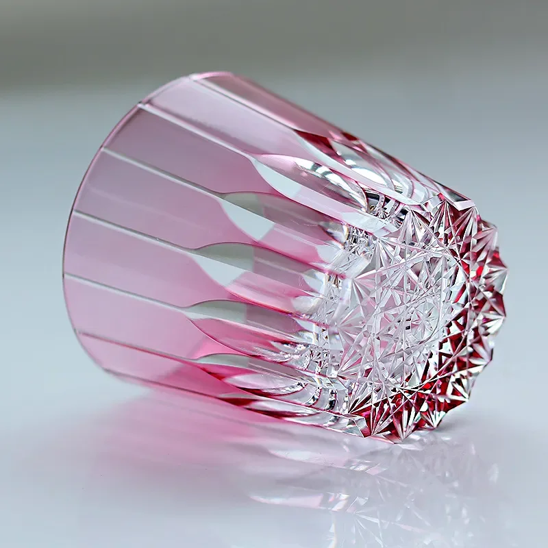 Handmade Crystal Whiskey Glass Golden Star Pattern Kaleidoscope Effect Pink Wine Cup Unique Gift for Her Elegant Drinking