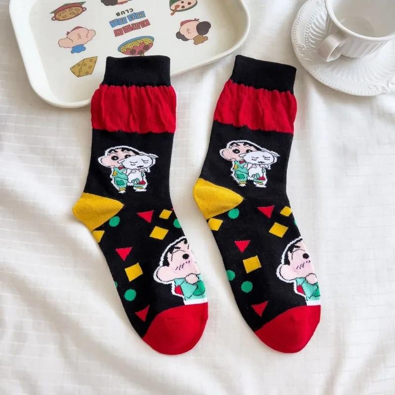 Nuevos calcetines de algodón peinado de otoño e invierno de anime Crayon Shin-chan para adultos, calcetines cálidos a media pantorrilla para mujer, regalo de talla única, todo regalo