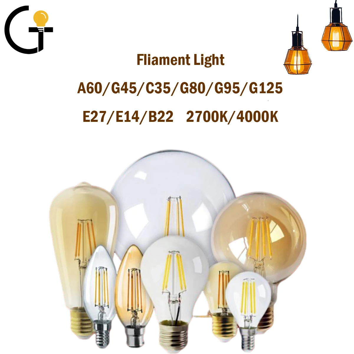 LED Filament Bulb Retro Edison E27 E14 B22 Lamp AC220V Light Bulb C35 G45 A60 ST64 G80 G95 G125 Glass Bulb Vintage Candle Light