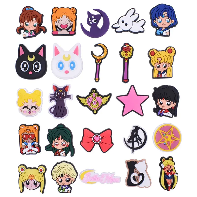 Crocs de PVC de Sailor Moon para niños, 1 piezas, accesorios de hebilla, decoración de zapatos de animales de dibujos animados, dijes de cocodrilo,
