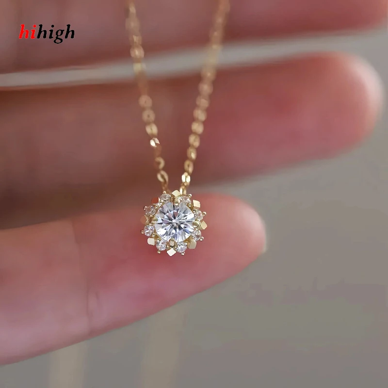 

S925 Sterling Silver Plated with 18K Gold Little Sun Pendant Necklace Female Elegant Temperament Clavicle Chain