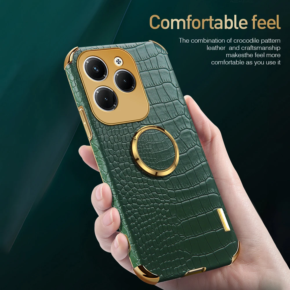 6D Plating Leather Cover For Infinix Hot 40 Pro 40i 4G Case Magnetic Holder Ring Shockproof Coque Hot40 Hot40pro 40Pro Hot40i 4G