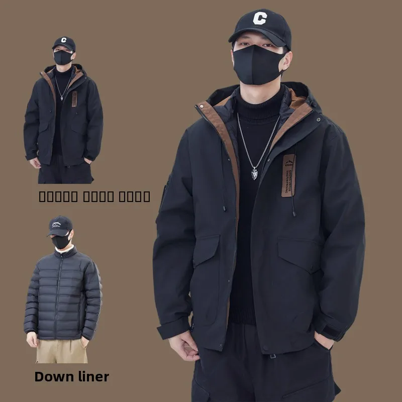 

Men's down Jaet 2024 Winter New Sle Detachable Hood Thi Warm Workwear Coat Faionable Polyester Fiber Urban Faion