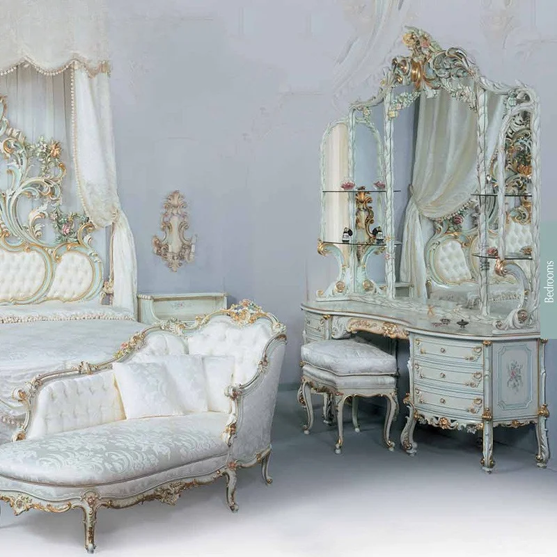 Villa European-style Solid Wood Carved Dressing Table Makeup Mirror Makeup Stool Combination Palace Master Bedroom