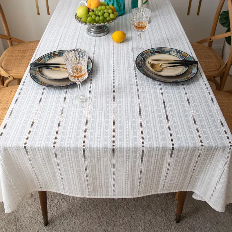 

French Embroidery White Tablecloth, Cotton Tea Table Decoration,Rectangle Table Cover For Kitchen Wedding Party Dining