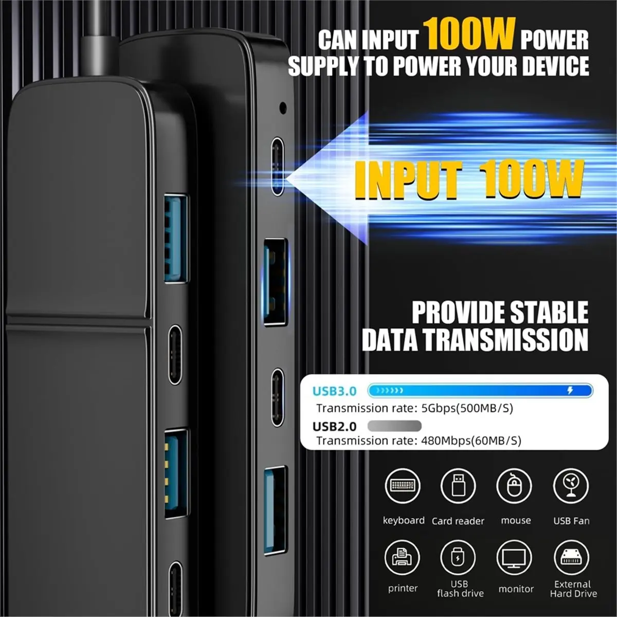 【To&On-e】 5-Port USB 3.0 Hub with 4K -Compatible - Dual USB-A/C, 5Gbps Data Transfer for Flash Drives & Portable Hard Disks