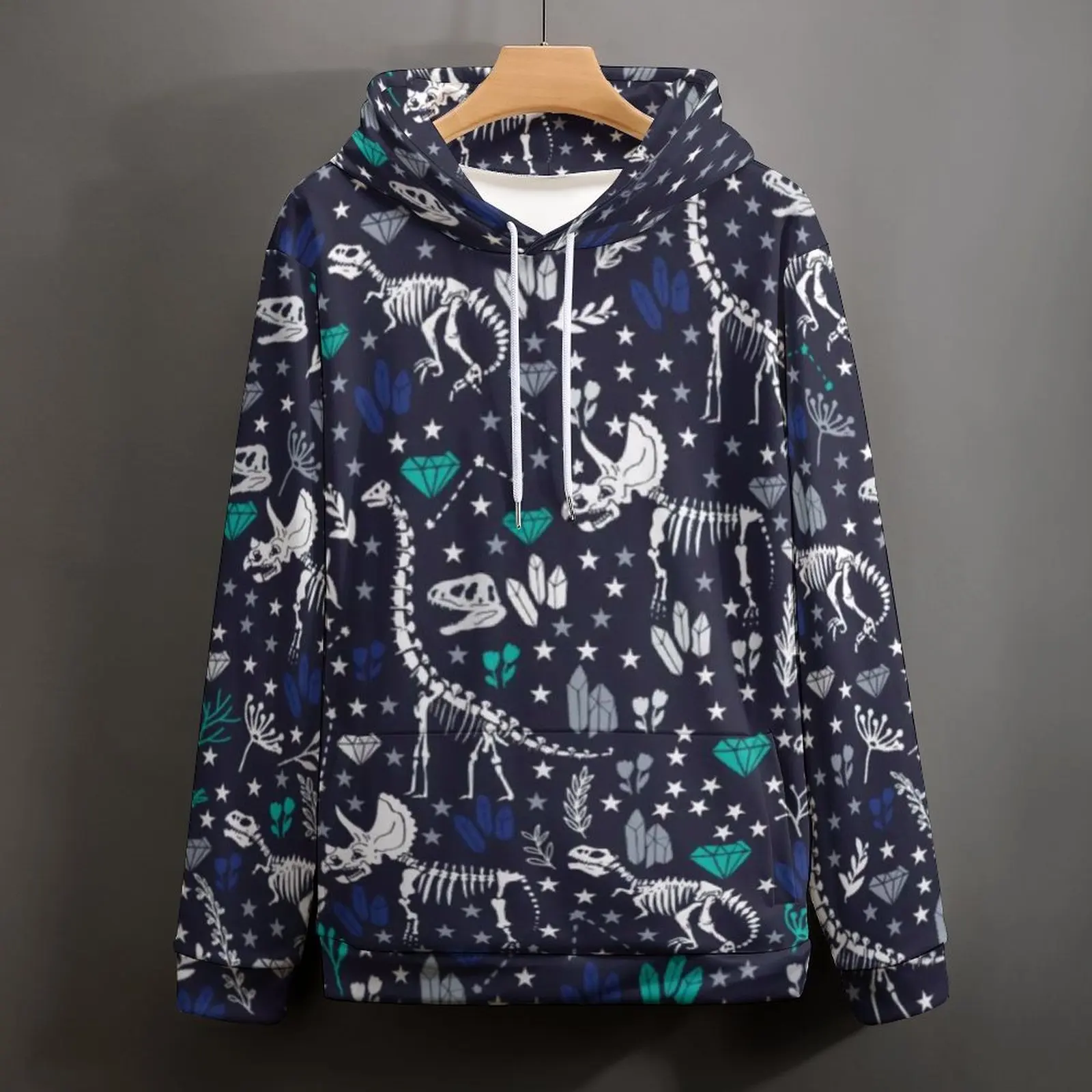 Süße Dinosaurier Hoodies Blaue Dinosaurier Skelette Liebhaber Hip Hop Hoodie Paar Langarm Modernes Design Lässige Kapuzenpullover