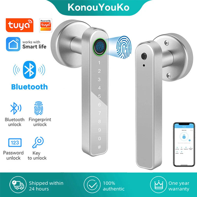 

Tuya BT Smart Door Lock Digital Electronic Fingerprint Lock House Security Protection Door Handle Keyless APP Unlock for Home