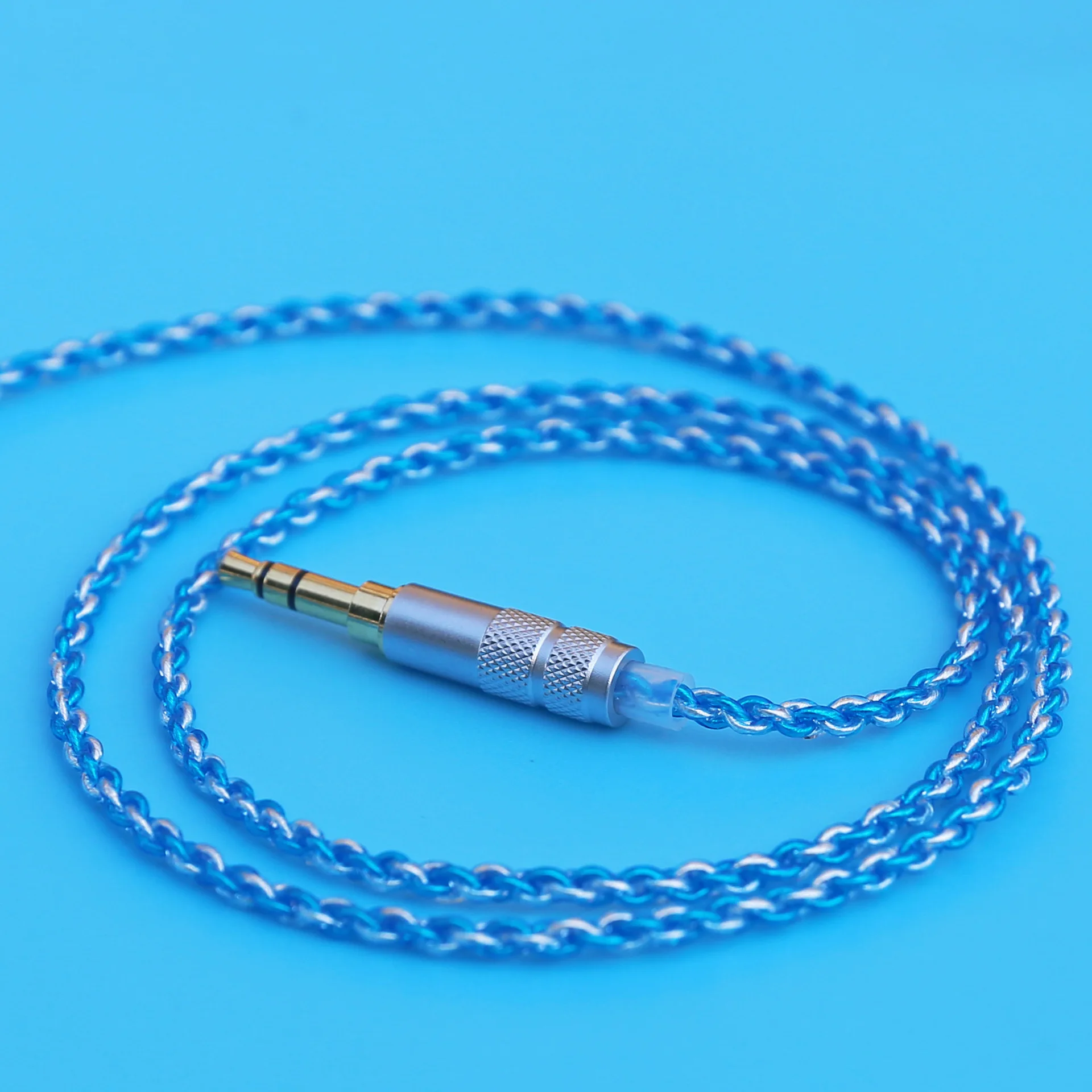 3.5mm Jack MMCX Upgrade Earphones Cable Blue Silver Braided Silver