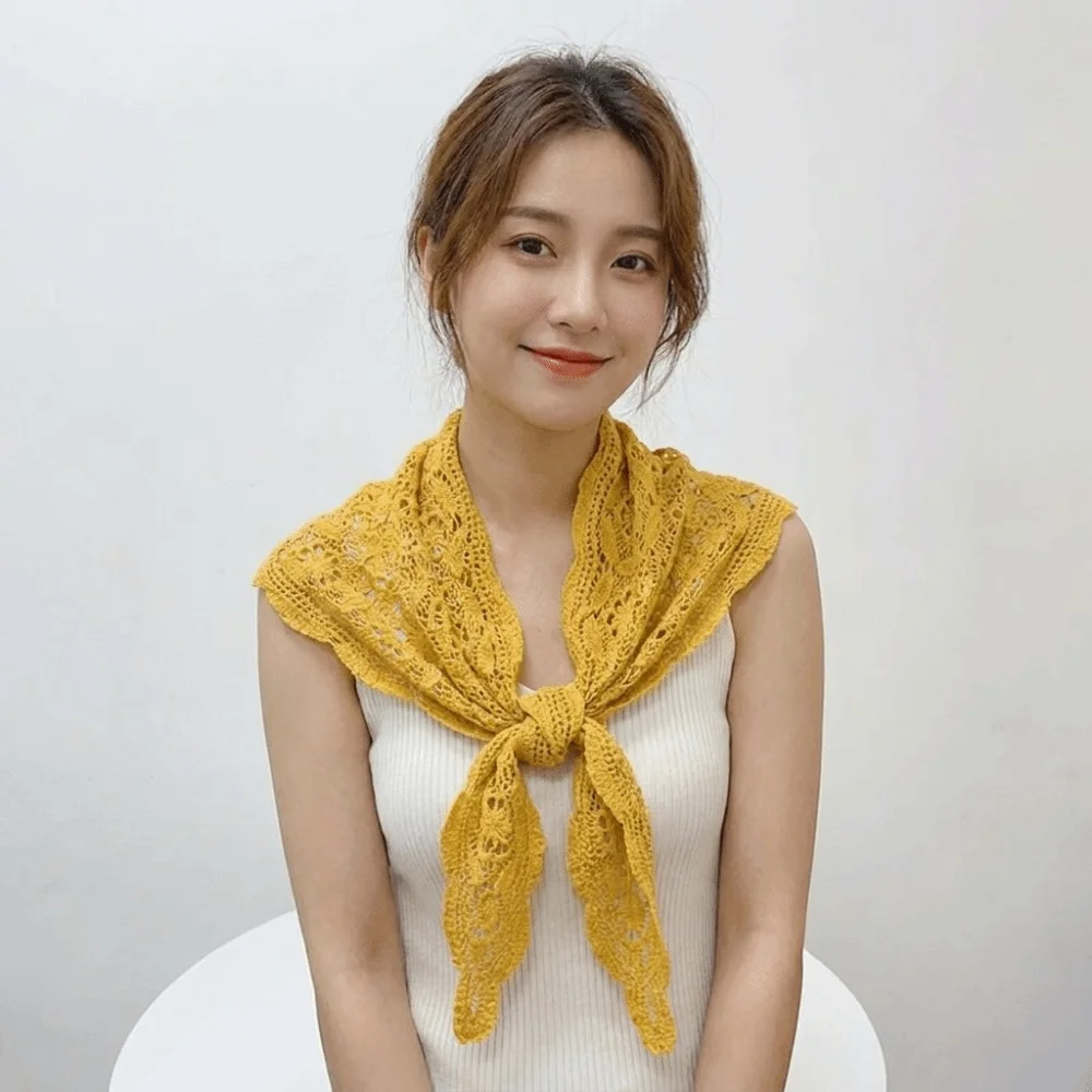 Retro Fake Collar Knitted Triangle Scarf White Cape Hollow Out Lace Shawl Scarf Accessories Wraps Crochet Flower Scarves Summer