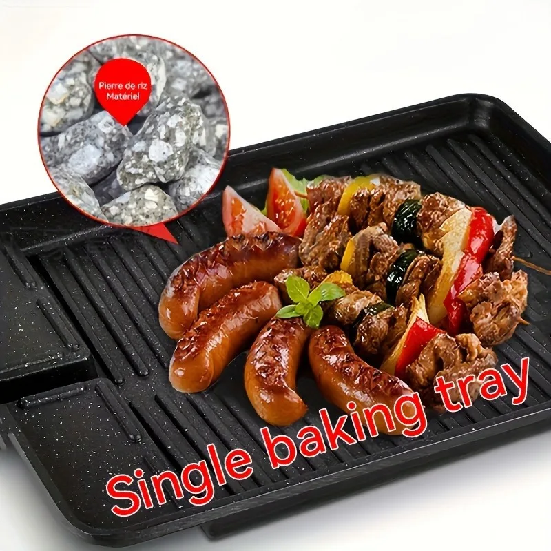 1pc non-stick smokeless rectangular baking pan, suitable for indoor and outdoor cooking, restaurant supplies, made of metal
