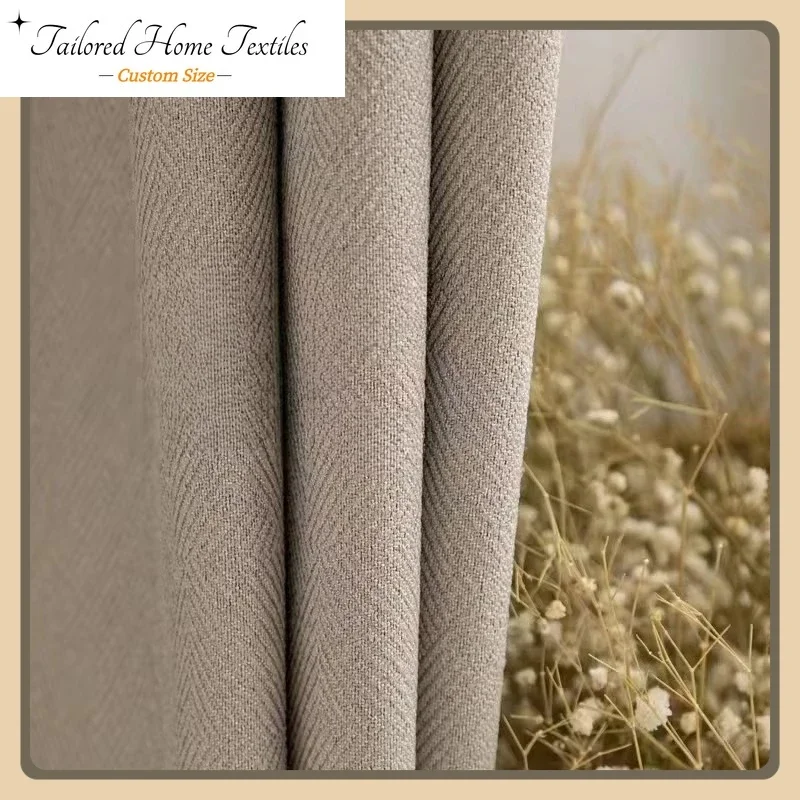 

Custom Size Cotton and Linen Log Curtains for Living Dining Room Bedroom Modern Light Luxury Sunscreen Full Blackout Curtains