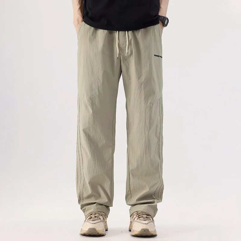 

Solid Loose Cargo Pants Streetwear for Men Summer American Drawstring Elastic Pants Thin Casual and Fashionable Male Clothing