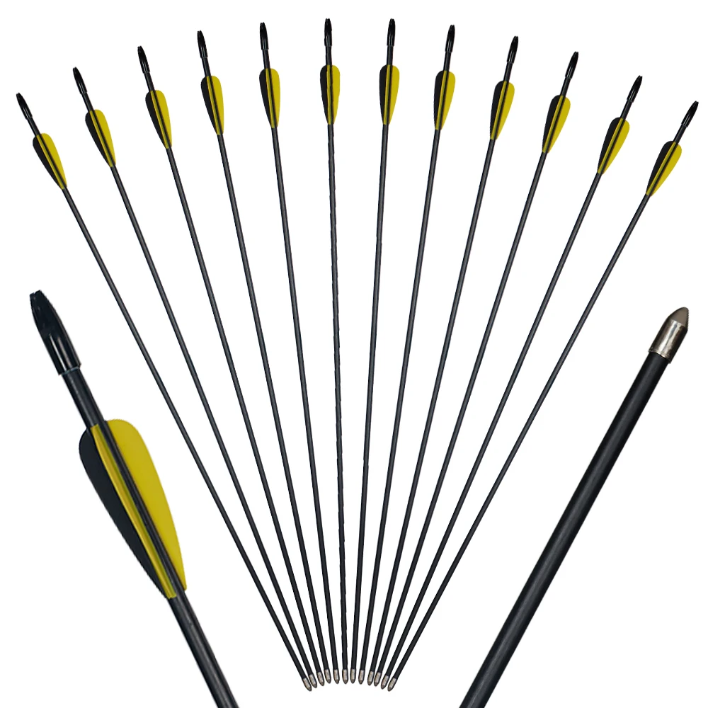 

12/24pcs 28" Fiberglass Arrows for Kids Spine700 Outer Diameter 7mm for Bow less 25lbs Outdoor Target Game Practice Arrows