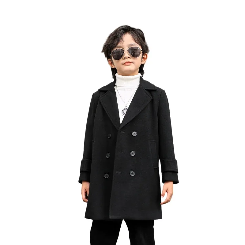 OLEKID Jungen Herbst Winter Doppelreihiger Mantel Kinder Einfarbige Wolljacke Kinder Oberbekleidung Kleinkind Teenager Überziehmantel 2-14 Jahre – Detail 7