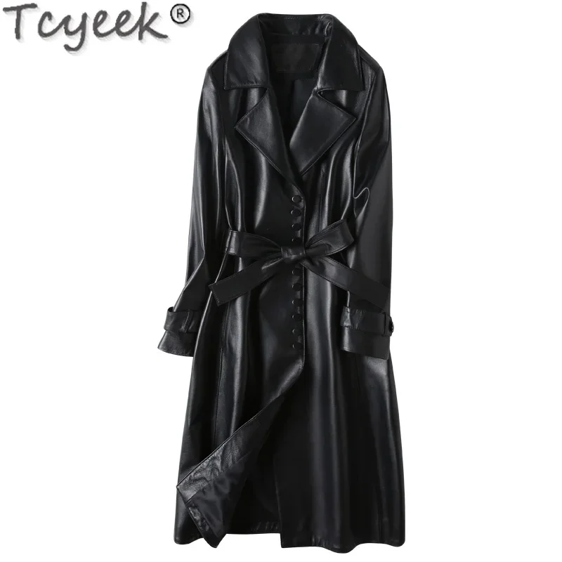 

Tcyeek Top Genuine Leather Jacket Women's Real Sheepskin Mid-long Jackets 2023 Spring Autumn Slim Fit Trench Coat Woman Clothes