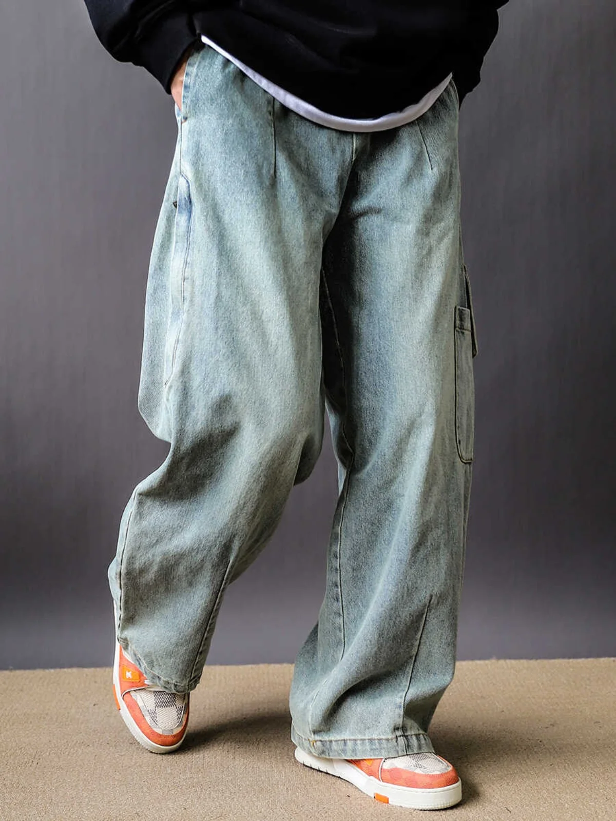 

Loose Men's Bell Bot Jeans Spring Autumn American Splicing Waed Wide Leg Pants Autumn Winter Trendy Straight Leg Trousers