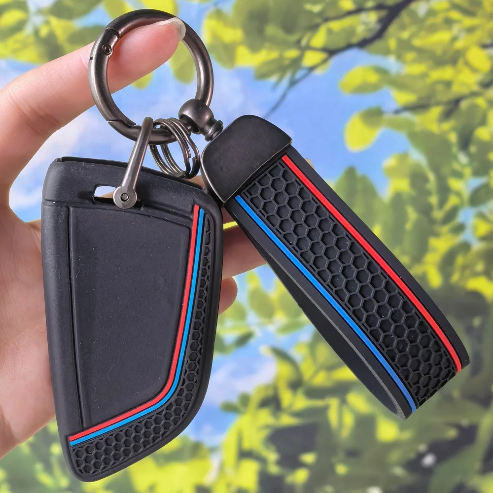 Honeycomb M Color Stripe Silicone Car Key Cover Keychain for BMW F48 F46 F10 F20 F30 X1 X2 X3 X4 X5 X6 Z4 1 2 3 4 5 6 7 Series