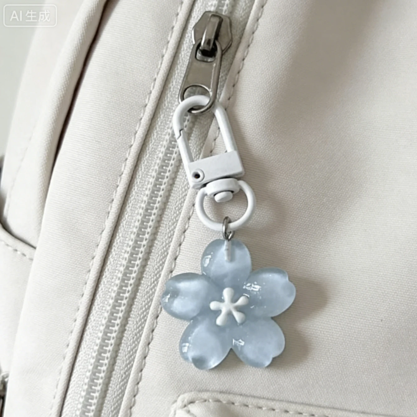 Kawaii Resin Flower Keychain Light Blue Glitter Cherry Blossom Bag Charm for Y2K & Pastel Fashion