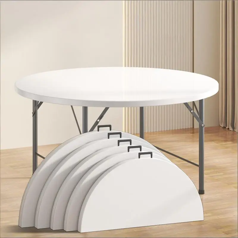 

Folding round dining table, home use, round plastic tabletop, small apartment dining table, folding table for 10 people.