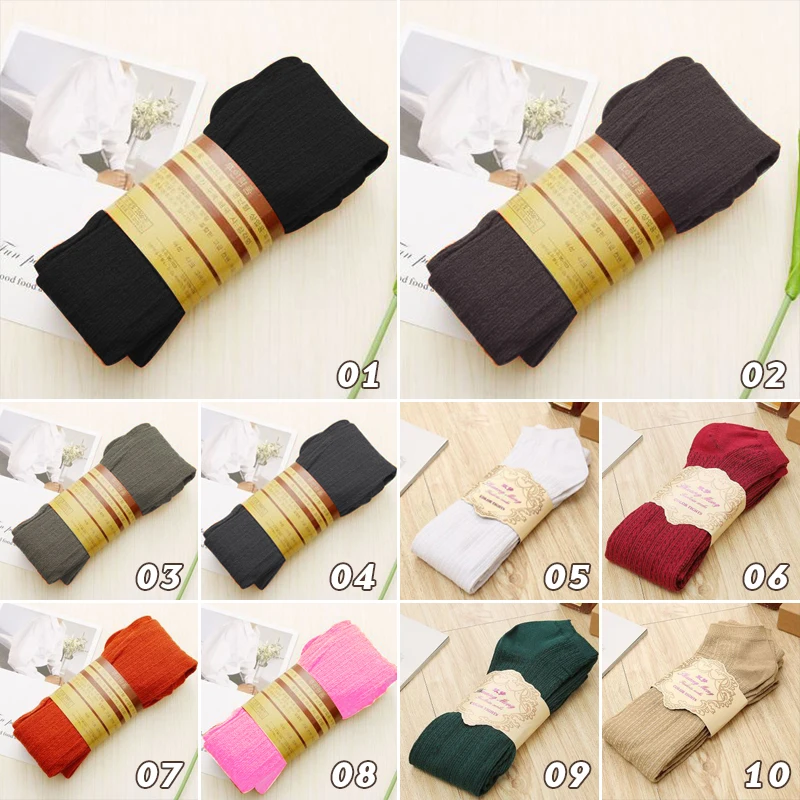 2Pc Women Autumn Winter Pantyhose Cotton Knitted Stocking Candy Color Chunky Ribbed Knitted Leggings Warm Twist Striped Tights