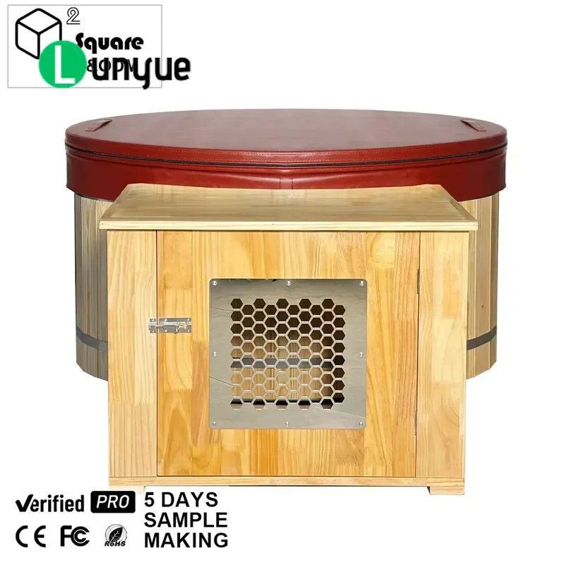 Redwood Outdoor Ice Bath Tub Cold Plunge Cryotherapy Spa with Shower for Sauna Home Garden Natural Wood Durable Relaxation