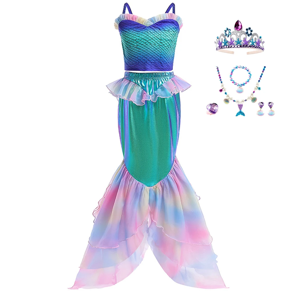 

Little Cute Purple Princess Dress For Short Sleeve Tulle Cosplay Mermaid Costume Children Carnival Birthday Party Clothes 3-12Y