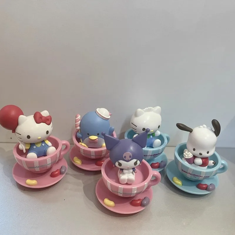 5 Buah Mainan Gashapon Karakter Sanrio Cangkir Kopi Hello Kitty untuk Hadiah Anak-anak Model Koleksi Ornamen