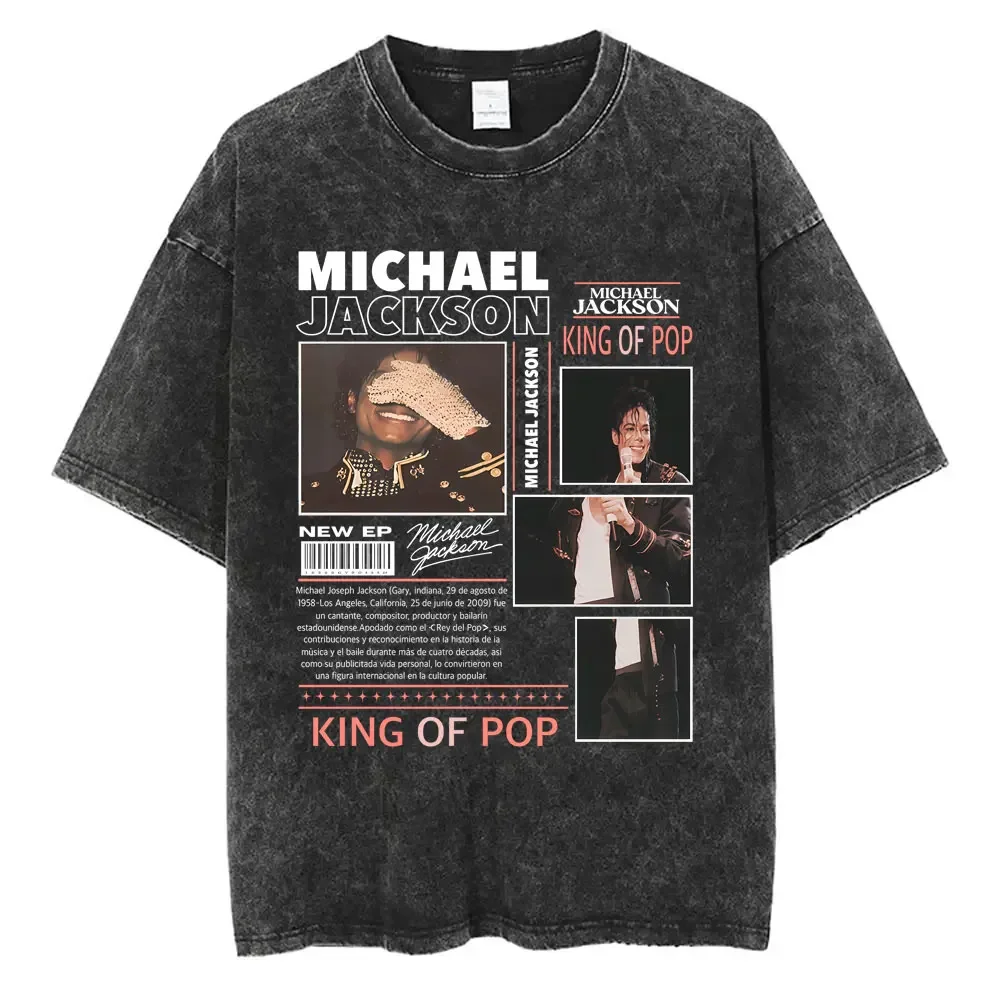 

Винтажная черная футболка Michael Jackson King of Pop, летняя хлопковая мужская повседневная футболка 2026 года, ретро-футболка с изображением музыкальной иконы, уличная одежда