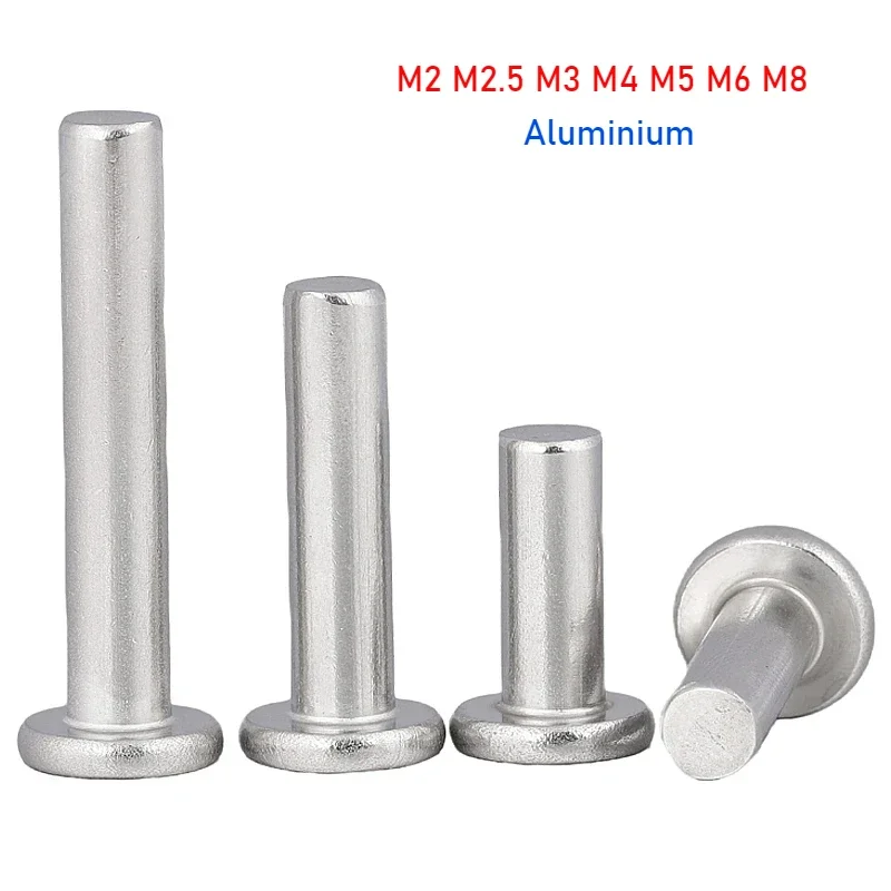 Remaches de aluminio sólido de cabeza redonda plana, remaches desmontables de conducción manual, M2, M2.5, M3, M4, M5, M8
