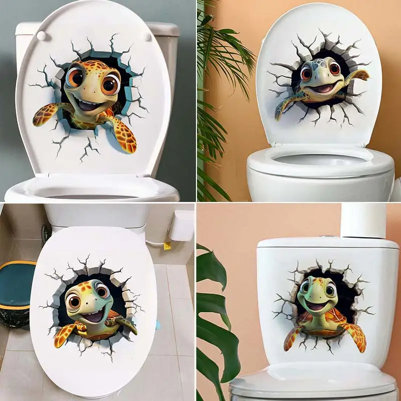 Turtle Toilet Sticker Bathroom Toilet Cover Sticker Wall Stickers Animal Wc Accessories Funny For Home BathRoom Decoration S138