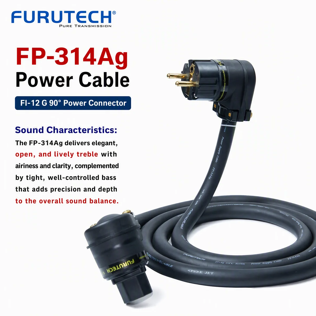 FURUTECH FP-314Ag Right Angle HiFi Power Cable, EU Schuko / US AC Plug, Alpha Silver Plated OFC Cord for CD Player Amplifier DAC