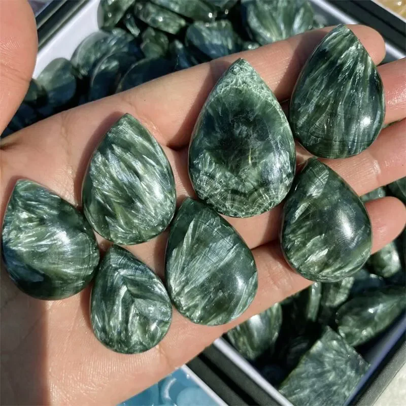 Unit One Piece Natural Green Gemstone Heart Healing Stone Crystal Seraphinite Teardrops For Pendant