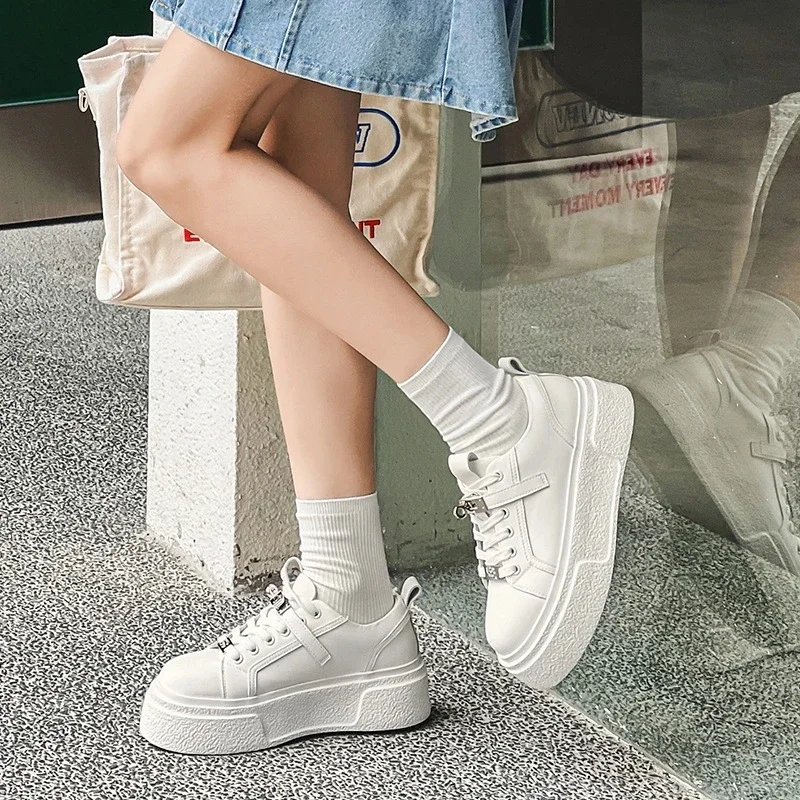 White Platform Sports Shoes Girls Flats Casual Sneakers Women Genuine Leather Tennis Running Luxury Designer Athletic Shoe